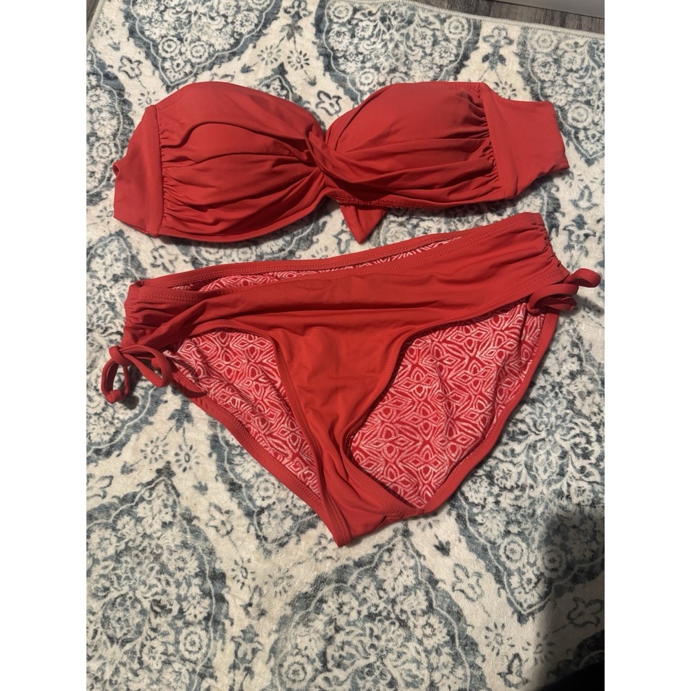 Loft Two Piece Bikini Swimsuit Top Medium Bottom Small Red